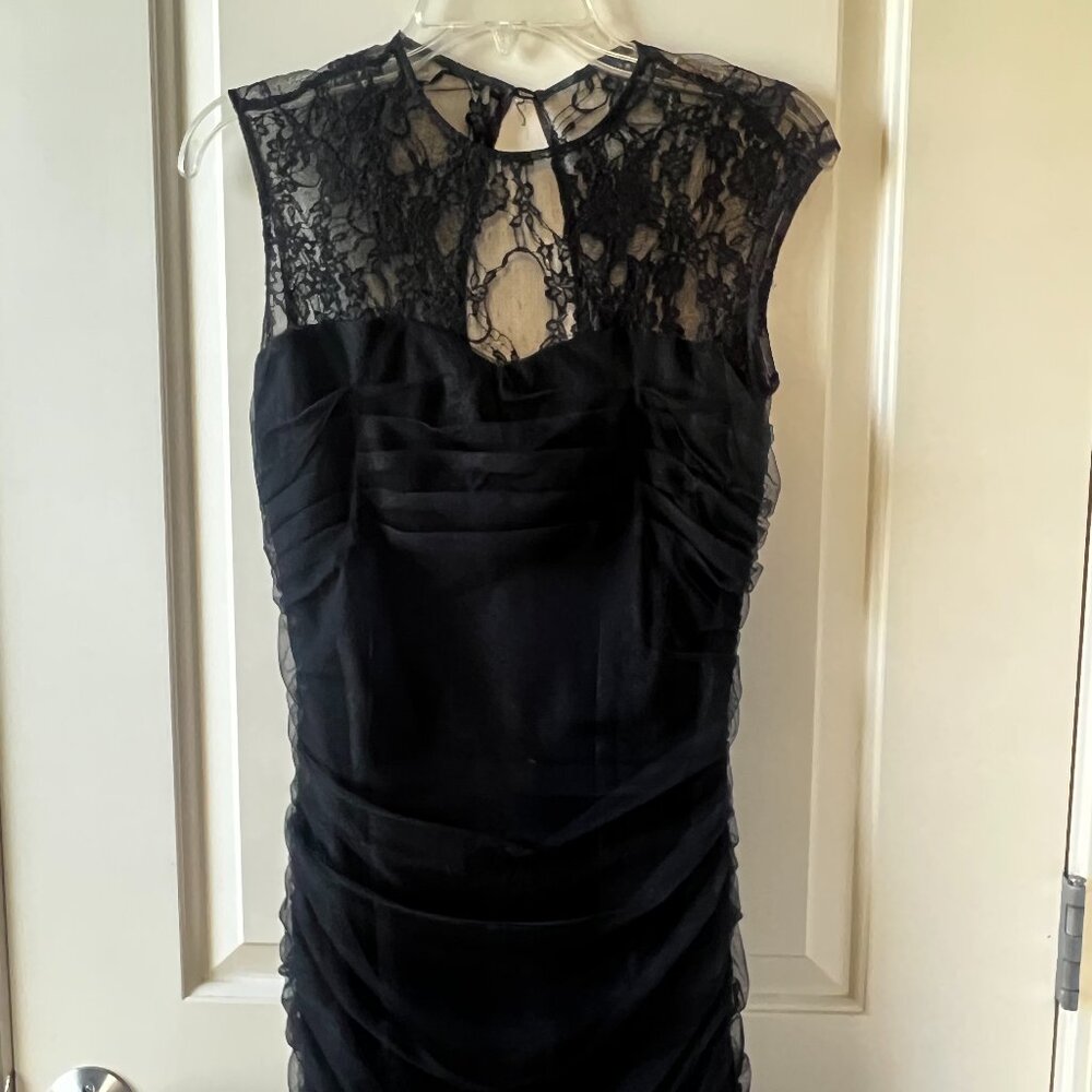 Short Black Sheath Dress with Lace Overlay